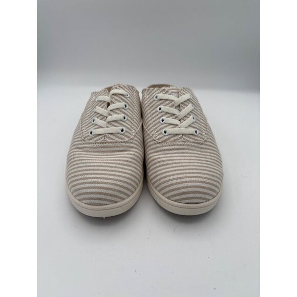 Spenco Womens 7 Slip-On Beige & White Striped Canvas Sneakers - Picture 2 of 7